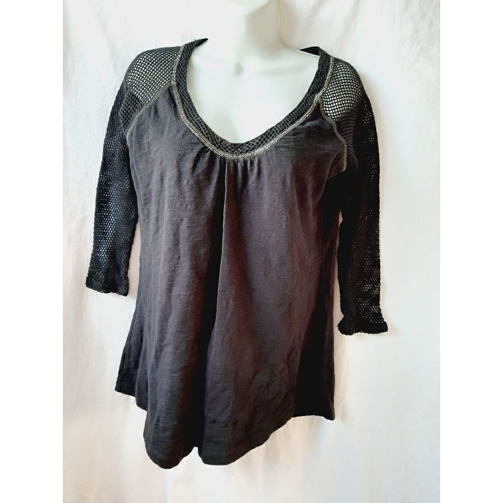 Cruel black fish net arms sz XL 100% cotton Long Sleeve top